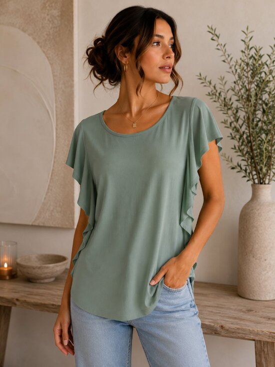 IMAN Tops - IMAN Global Chic Sage Mint Flutter Sleeve Top NWT | Size S